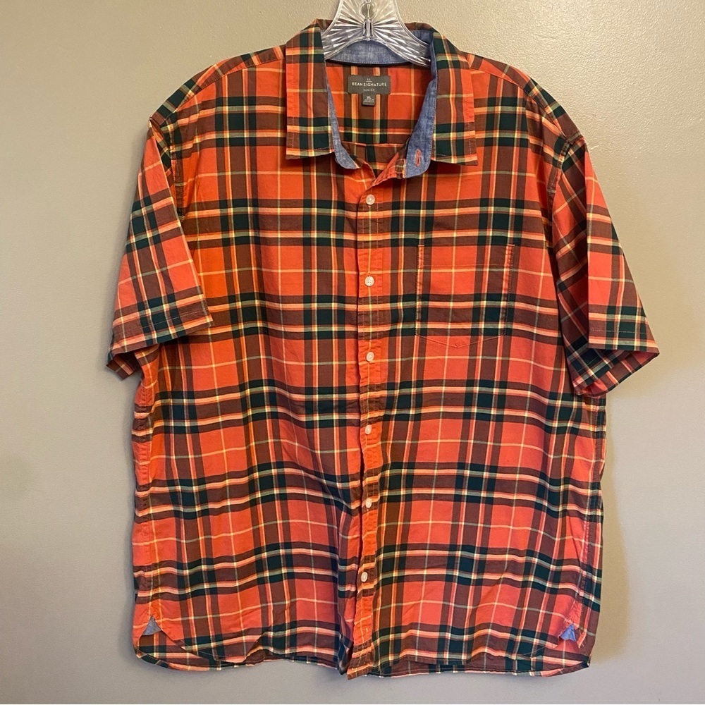 L.L. Bean Signature Slim Fit XL Button Down Orange Plaid